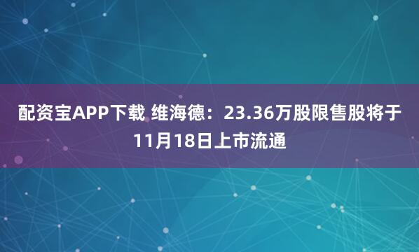 配资宝APP下载 维海德：23.36万股限售股将于11月18日上市流通