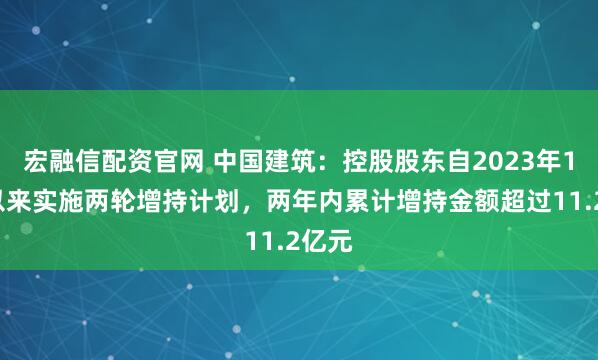 宏融信配资官网 中国建筑：控股股东自2023年10月以来实施两轮增持计划，两年内累计增持金额超过11.2亿元