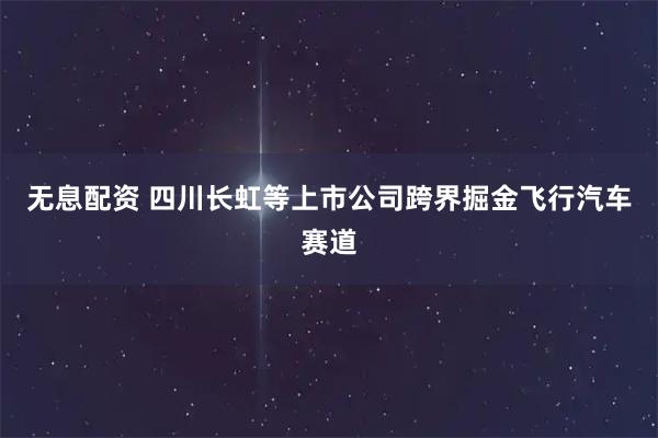 无息配资 四川长虹等上市公司跨界掘金飞行汽车赛道